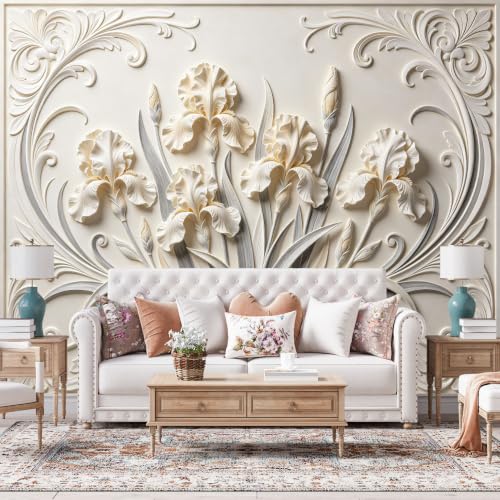 Papier peint autocollant effet 3D luxe intissé iris salon