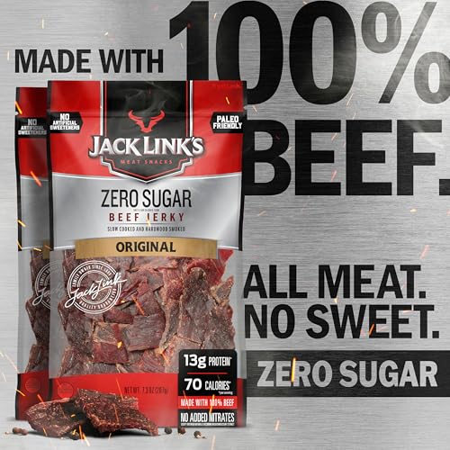 Jack Link's Original Zero Sugar Beef Jerky - (2 Pack) 7.3 oz Bag - Ready to Eat Protein Snacks - 13g Protein per Serving - Made with 100% Real Beef