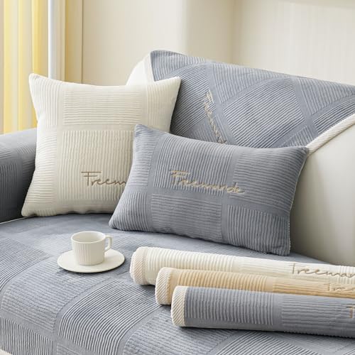 Couch Überzug,Sofa-Schutzhülle 1/2/3/4 Sitzer L Form Sofa Cover Sofa Überzug Ecksofa,2024 Neue Universelle Rutschfeste Solide Strukturierte Ultra Stretch Grau Kissenbezug für Wohnzimmer(45x45cm)