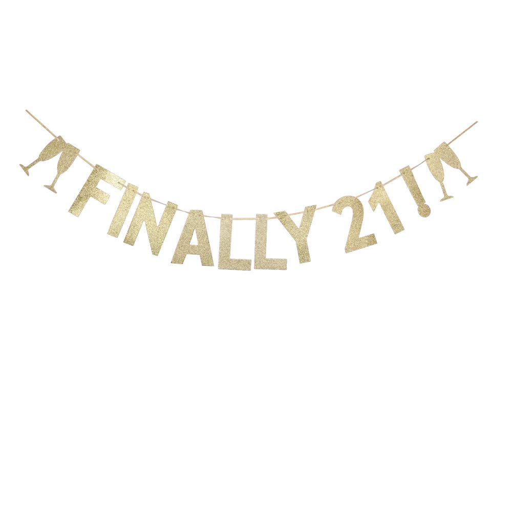 Finally 21 Banner, Gold Glitter 21st Birthday Party Sign Decorations Supplies