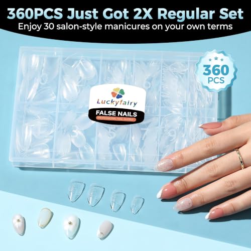 Image of Luckyfairy Short Almond Nail Tips 360PCS Soft Gel Nail Tips