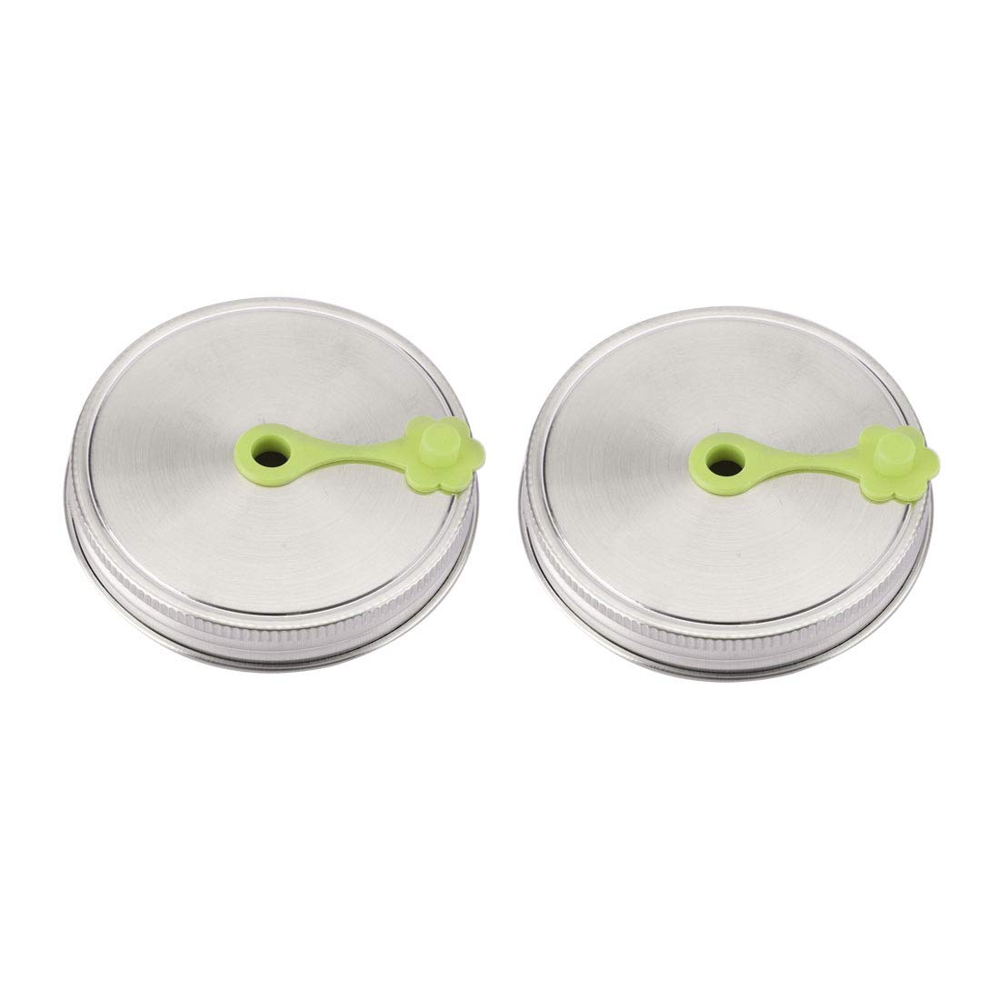 sourcing map 2pcs Stainless Steel Wide Mouth Mason Jar Lids with Straw Hole Canning Lids for Drinking & Food Storage Green