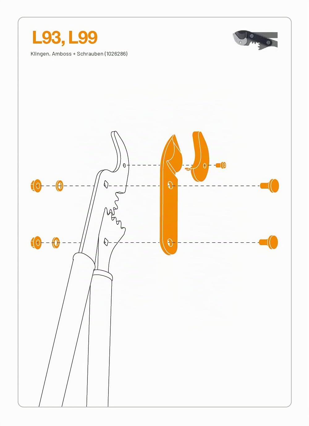 Fiskars Original Ersatz-Klingen, Amboss und Schrauben für Fiskars PowerGear Amboss Getriebeastscheren L109, LX99, L93, L99, Grau, 1026286