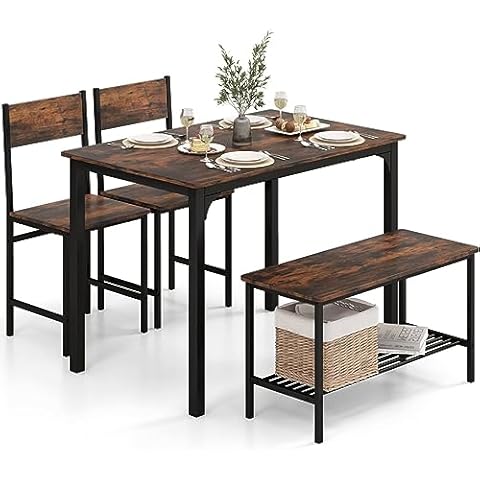 COSTWAY Rustic Brown Dining Table Set Cover