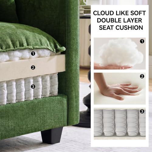 Image of 30'' Cloud Single Couch, Cloud Sofa with Throw Pillow, Modern 1 Seater Reading Chair with Deep Seat, Accent Chairs for Living Room, Bedroom, Small Apartment, Dark Green