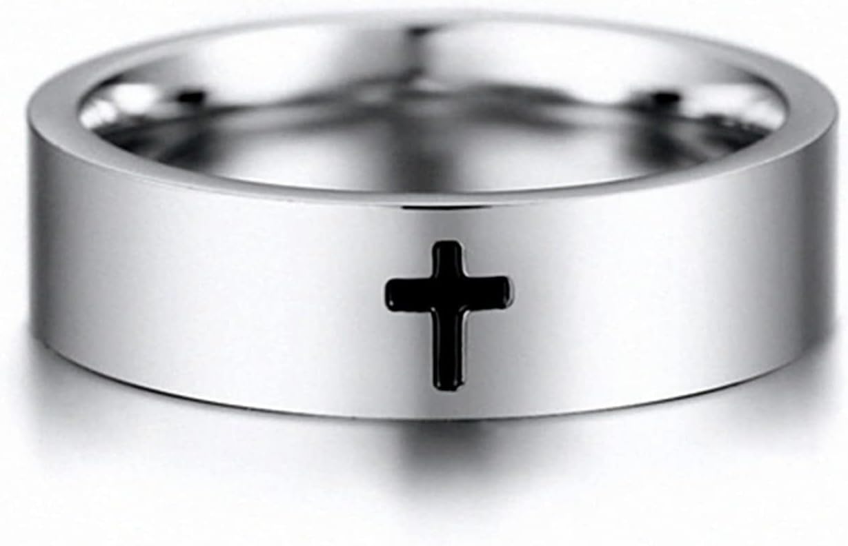 Cross Rings for Men, 18K Gold Plated Mens Rings Stainless Steel Silver Lord Prayer Jesus Christian Black Pinky Ring, Ring Size 5 to 13 - Image 4