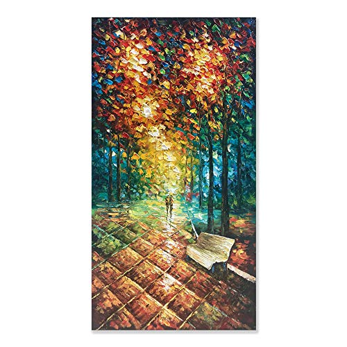 zoinart 3D Abstract Vertical Paintings Canvas Wall Art Modern Mural Romantic Night Hand-Painted Oil Painting on Canvas for Porch Living Room 48x24 inch