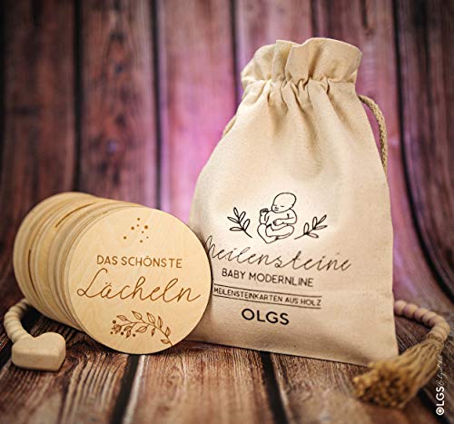 40 Baby Holz Meilensteine inkl. Stoffbeutel Ø 10cm | Meilensteinkarten als Geschenkidee zur Geburt, Taufe, Schwangerschaft oder Babyparty | SET aus 20 Teilen (Modernline) - Image 4