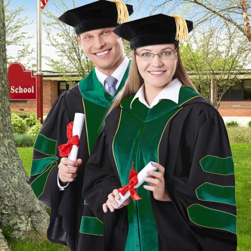 Image of Unisex Doctoral Graduation Gown with Gold Piping | Academic doctoral Cap and Gown for Graduation Ceremony