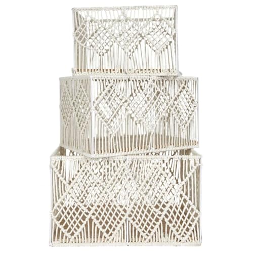 HOME DECO FACTORY - RG0022 Juego de Cestas Rectangulares Apilables X3 Boho - Almacenamiento Práctico y Elegante para el Hogar - para Juguetes, Ropa, Accesorios - Gran Tamaño, Beige