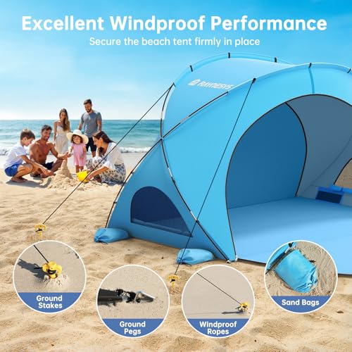 Image of Raynesys Beach Tent Sun Shelter, Sun Shelter for 1-6 Person, Beach Shade Tent, Beaches Shade with 2 Zippered Doors, Portable Tents for Camping Fishing, Blue