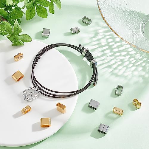 UNICRAFTALE About 36 pcs 2 Colors 3 Style Stainless Steel Rectangle Slide Charms Large Hole Leather Cord Slider Loose Beads Wristband Locking Clips Beads Link Connector for Bracelets Jewerly Making - Image 3