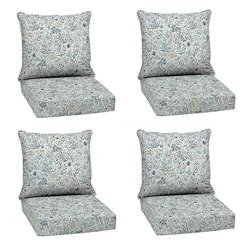Image of Arden Deep Seat Outdoor Chair Cushion Set (4-Pack), 24 in x 24 in, Weather-Proof, Rain-Proof, Fade Resistant Patio Cushion Set for Chair, Sofa, and Couch Pistachio Botanical
