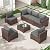 Amopatio 7 Piece Outdoor Patio Furniture Set, Rattan Conversation Sectional Sets for Deck, Patio Couch with Tempered Glass Tea Table, Thickened Grey Cushions for Porch Backyard Lounge