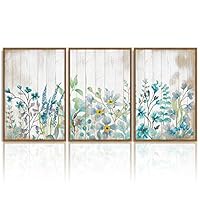 3 Piece Framed Canvas Wall Art Wild Flowers on Wood Background Canvas Prints Home Artwork Decoration for Living Room,Bedroom - 16