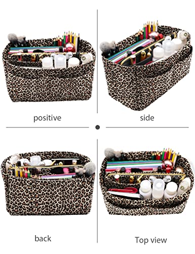 Image of LEXSION Felt Purse Bag Organizer Insert with zipper Bag Tote Shaper Fit Speedy Neverful PM MM, B-Leopard2, Large