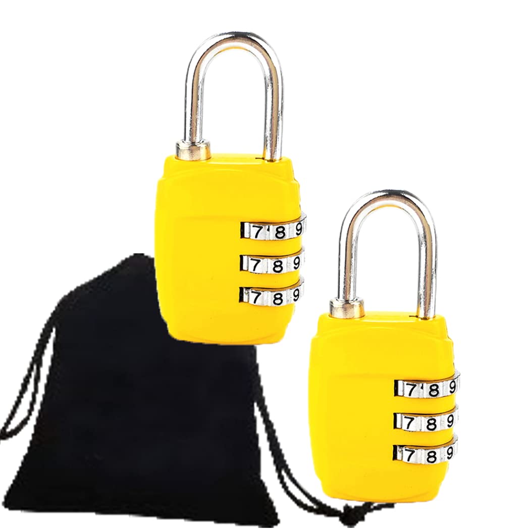 4-Pack Yellow Combination Padlocks - 3 Digit Keyless Locks For Lockers, Luggage & Toolboxes