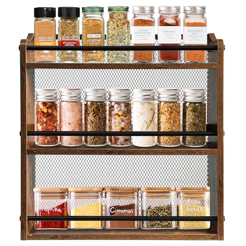Klxuyuo Spice Rack Wall Mount for Spice Jars & Seasonings, 3 Tier Large Wall Hanging Spice Rack...
