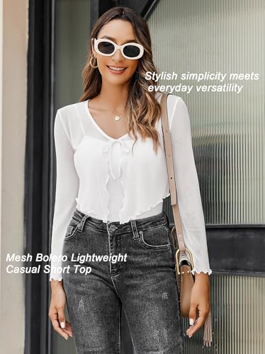 Image of Avidlove Womens Sheer Shrug Tie Front Long Bell Sleeve Mesh Bolero Lightweight Summer Casual Short Shawl Top