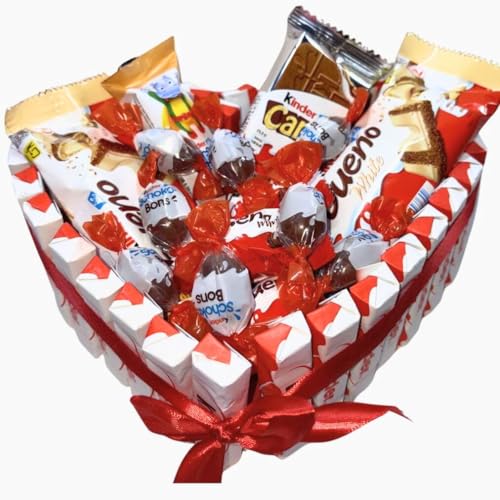 Donda's House® Tarta Kinder. Cesta Kinder. Corazon SCHOKOBONS. Happy Hippo, Kinder Bueno. Huevos kinder. Mini chocolates. Schokobons. Corazon de Chocolates.