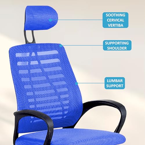 Image of Casa Copenhagen,Mesh Office Desk Chair,Rocking Chairs Ergonomic Computer Chair Adjustable High with Headrest and Comfortable Armrest Swivel Chair - Star Blue & Jet Black Handle