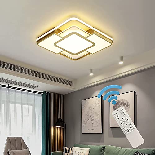 Eiinee Lámpara de techo regulable de 40 W, moderna luz de techo LED con control remoto, lámpara de araña de montaje empotrado en oro para dormitorio, cocina, comedor, pasillo, oficina, cuadrado Cover