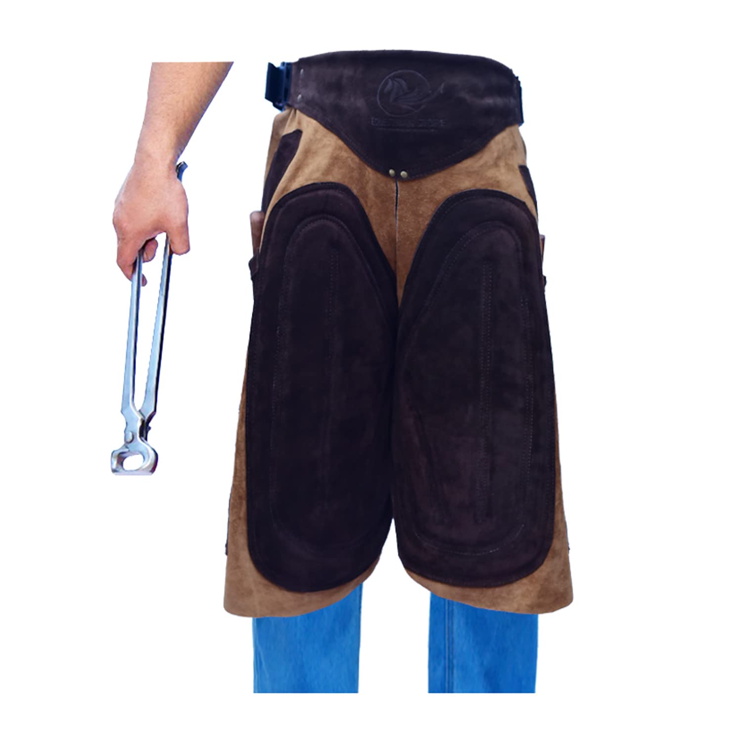 59 cm-65 cm-70-75 cm Fartuch kowalski, wysokiej jakości fartuszek w kształcie kopyt, prawdziwy zamsz, fartuch narzędziowy, trymer Chaps pielęgnacja podków, kowal dla mężczyzn i kobiet, regulowany