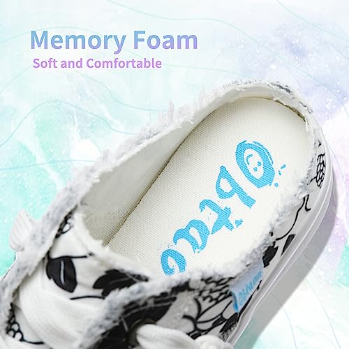 Image of Obtaom Women Canvas Mules Memory Foam Clipper Fashion Sneakers Comfortable Slip-On Mule Backless Holiday Shoes