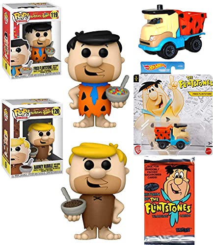 Pal Barney Rubble Flintstones Fred Pop! Figure Bundled with Ad Icons Fruity Pebbles + Pack of Trading Cards Hanna-Barbera + Flintmobile Truck 4 Items