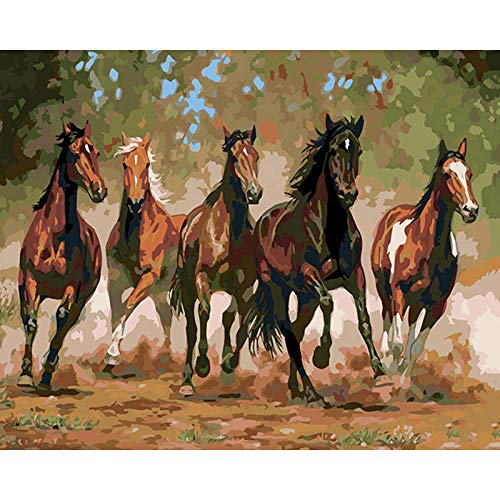 XCQHZYQ Peinture par numéro Kit, Chevaux Bruns 40x50 cm Peinture à l'huile de Bricolage numérique pour Enfants Adultes Home Decor sans Cadre Cover