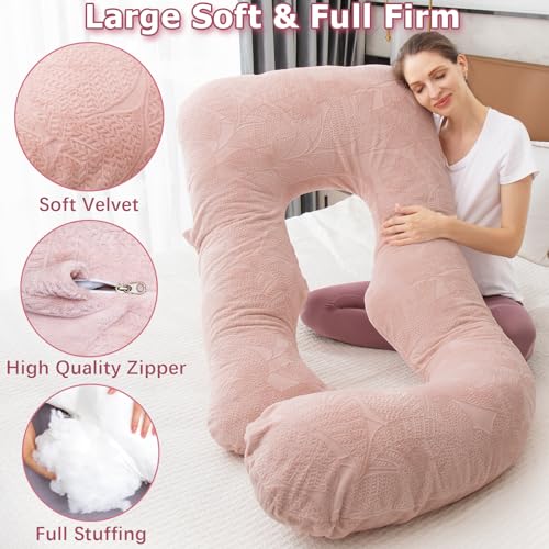 MOON PINE Pregnancy Pillow, U Shaped Full Body Pillow for Maternity Support, Sleeping Pillow with Cover for Pregnant Women (Dusty Pink)