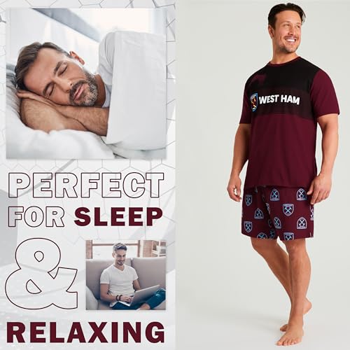 West Ham United F.C. Men's Pajamas Set, Short Breathable Cotton Loungewear, Mens Gifts3
