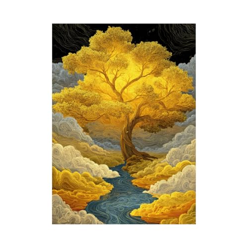 Decoración de pared rústica con un lienzo vintage de árbol dorado ideal para el dormitorio
