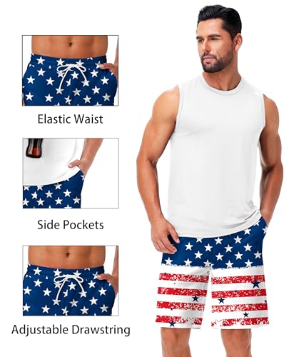 AOBUTE Men's 4th of July Shorts American Flag Patriotic Shorts with Pockets2