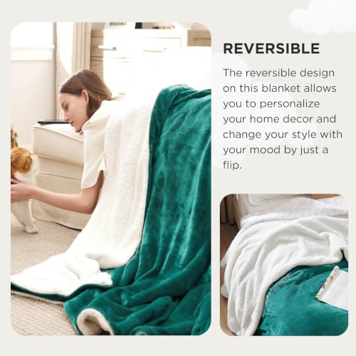 Image of Bedsure GentleSoft Sherpa Fleece Cal King Blankets for Bed, Non-Heated, Thick and Warm Oversized Throw for Women and Men, Soft Fuzzy Plush Large Blanket for Winter, Forest Green, 112x98 Inches