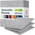 Ekkogo Acoustic Panels 12-Pack Soundproof Wall Panels 12"x12"x0.4" Decorative Sound Dampening for Your Home, Office, Studio, Bedroom & More with Unique ModuArc Carving [Light Gray]