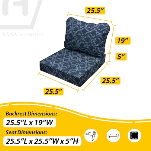 Image of AAAAAcessories Outdoor Seat Cushions for Chairs, Fade-Resistant, Waterproof Patio Furniture Replacement Cushions, 25.5 inch x 25.5 inch x 5 inch + 25.5 inch x 19 inch, Set of 2, Slate Blue Vine Trellis
