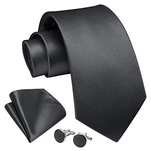 Image of Enlision Mens Ties Stripe Tie and Pocket Square Set Classic Formal Woven Neckties Handkerchief Cufflinks Wedding