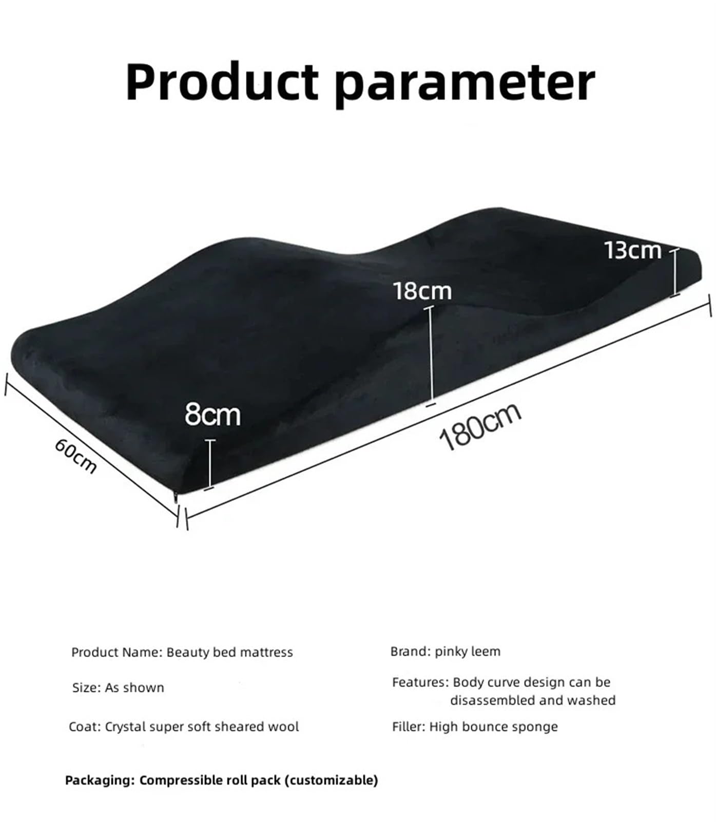 Materasso per lettino da massaggio Materasso for letto Memory Foam Superficie curva Estensione per Salon(60cm width black)