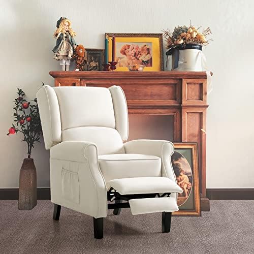 COOLDEX Wingback Recliner Chair with Heat & Massage Feature, Tufted Fabric Accent Chair Sofa for Reading, Living Room and Bedroom (Beige)