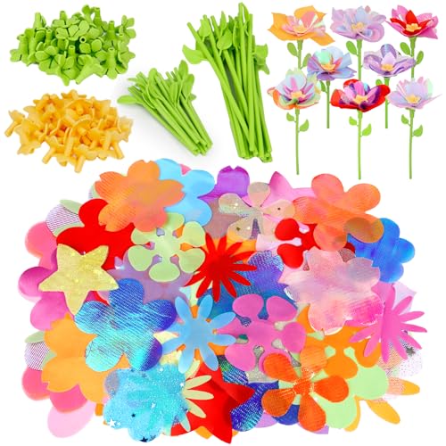 Qirptey Flower Bouquet Craft Kit Accessories DIY Arts and Crafts Toys for Kids Fabric Flower Market Toy Accessories Preschool Learning Birthday Gift for 3 4 5 6 7 Year Old Girls and Boys
