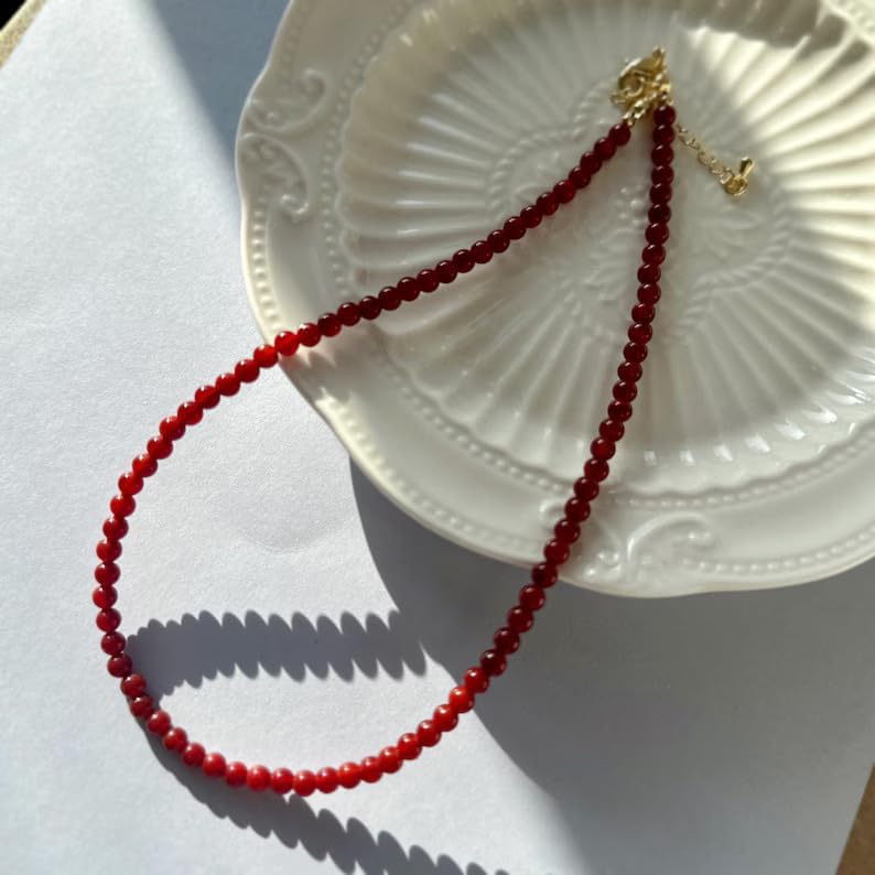 Beaded Necklace for Women, Red Stone Boho Bead Choker Red Carnelian Beads Necklaces Jewelry Gifts - Image 2