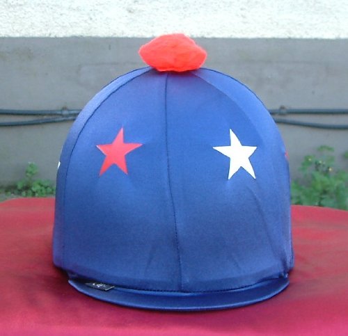 Fusions Equestrian-Horse Riding Hat Cover with red and White Star Design and pom pom