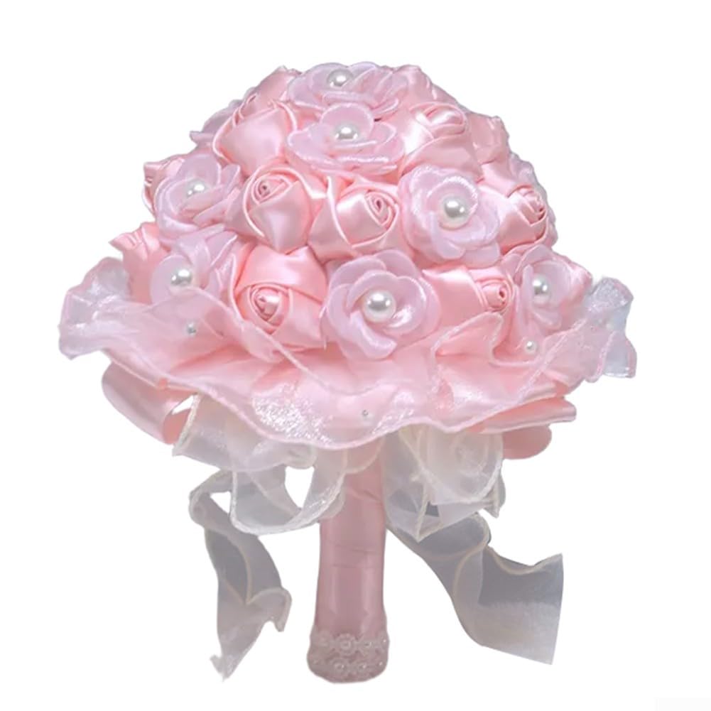 Bouquet da sposa artificiale, realistico, in seta, per damigelle d'onore, rustico, decorazione per matrimoni, 23 x 18 cm (bianco)