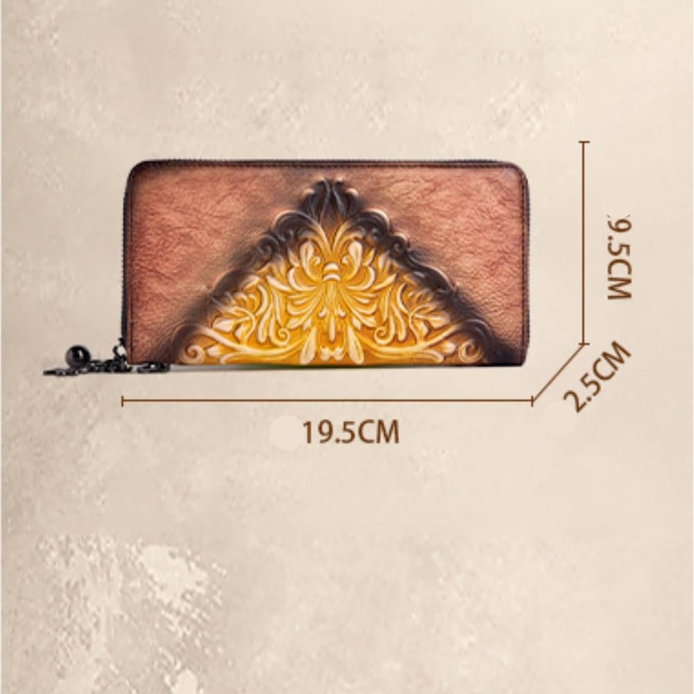 Colours damski portfel ze skóry garbowanej roślinnie – kopertówka z wytłoczeniem retro na kilka kart, etui na telefon komórkowy z prawdziwej skóry, brązowy, jeden rozmiar, klasyczny