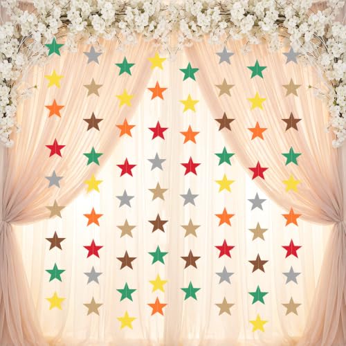 Image of Patelai 130 Feet Glitter Star Garland Banner Decoration Hanging Star Decoration Gold Party Decorations for 2025 Christmas New Year Wedding Birthday Festival Party Decor(Fall Color,10)
