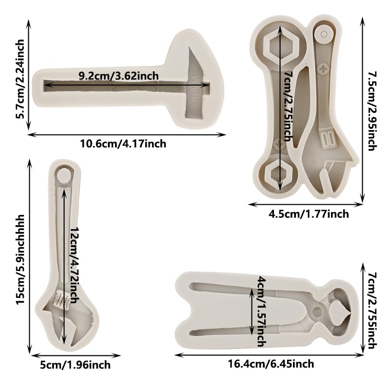 MYPRACS Hand Tools Silicone Mould Pliers Hammer Wrench Chocolate Fondant Moulds for Cupcake Topper Cake Decorating Candy Gum Paste Polymer Clay Set of 4 - Image 2