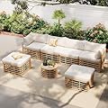 Ziraukon 7-Piece Wicker Patio Furniture Set, Outdoor Sectional Sofa PE Rattan Wicker Patio Freely Combined Conversation Sets, All-Weather Patio Sofa Set with Thick Cushions and Pillows, Beige