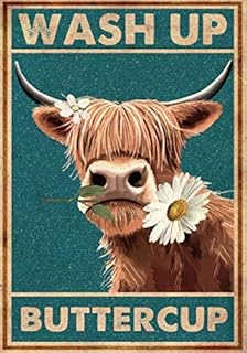 LINQWkk Metal Tin Retro Sign Wash Up Buttercup Metal Poster Cow Metal Poster Funny Cow Wall Art Bathroom Hanging Decor Home Decor Funny Toilet Metal Sign Bathroom 8X12Inch