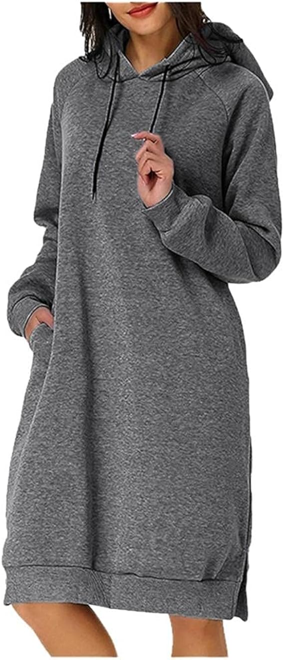 パーカーワンピース Joielmal 韓国ファッション 無地 ロングトレーナー 長袖 フード付き ひざ丈 Aライン ワンピース ゆったり 着痩せ 日常 マタニティ ドレス カジュアル 大きいサイズ ロング丈パーカー 春 秋 冬 クラブドレス 通販